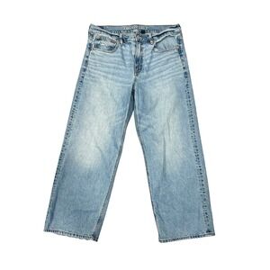 American Eagle Womens Stovepipe Jeans Light Wash Distressed 8 Short Wide Leg